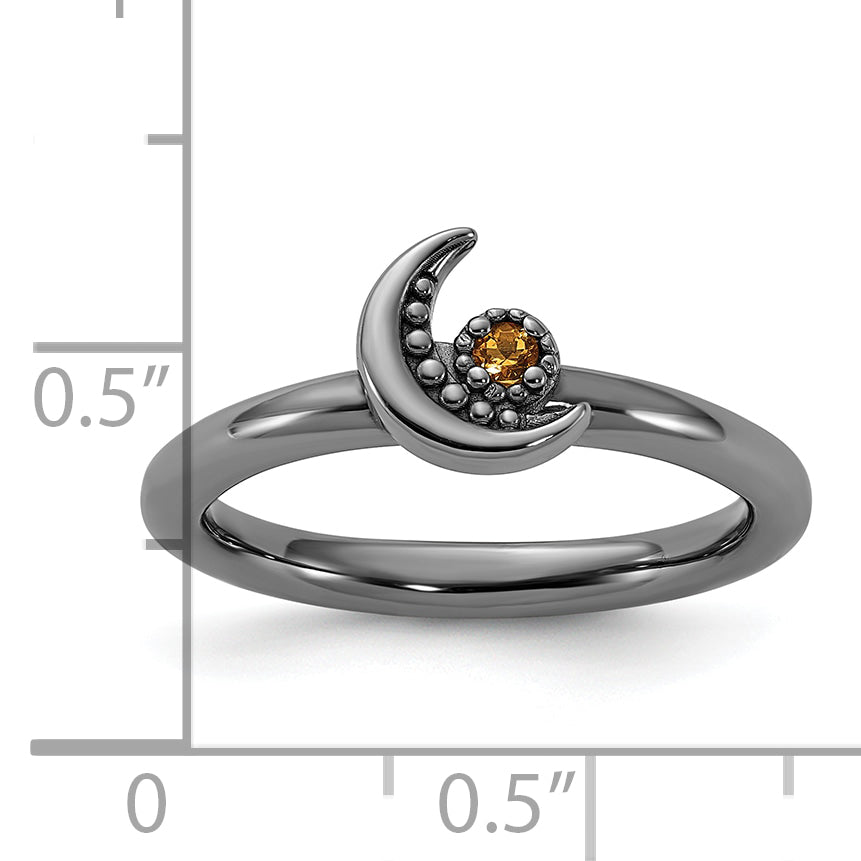 Sterling Silver Stackable Expressions Black Rhodium Citrine Moon Ring