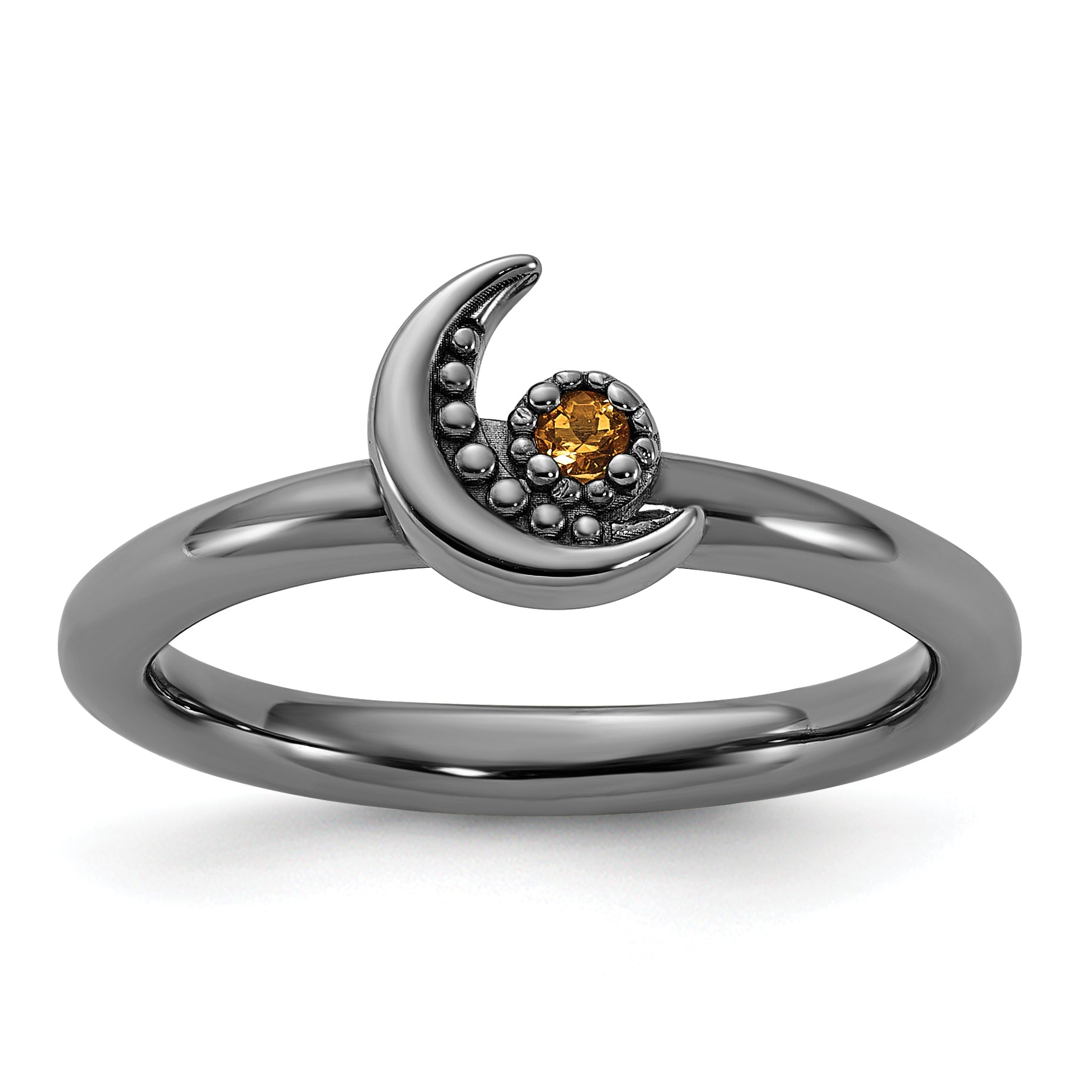 Sterling Silver Stackable Expressions Black Rhodium Citrine Moon Ring Main image