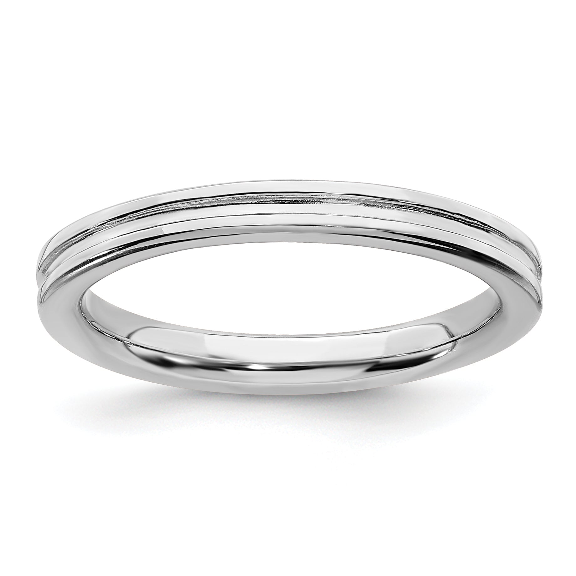 Sterling Silver Stackable Expressions Rhodium Grooved Ring Main image