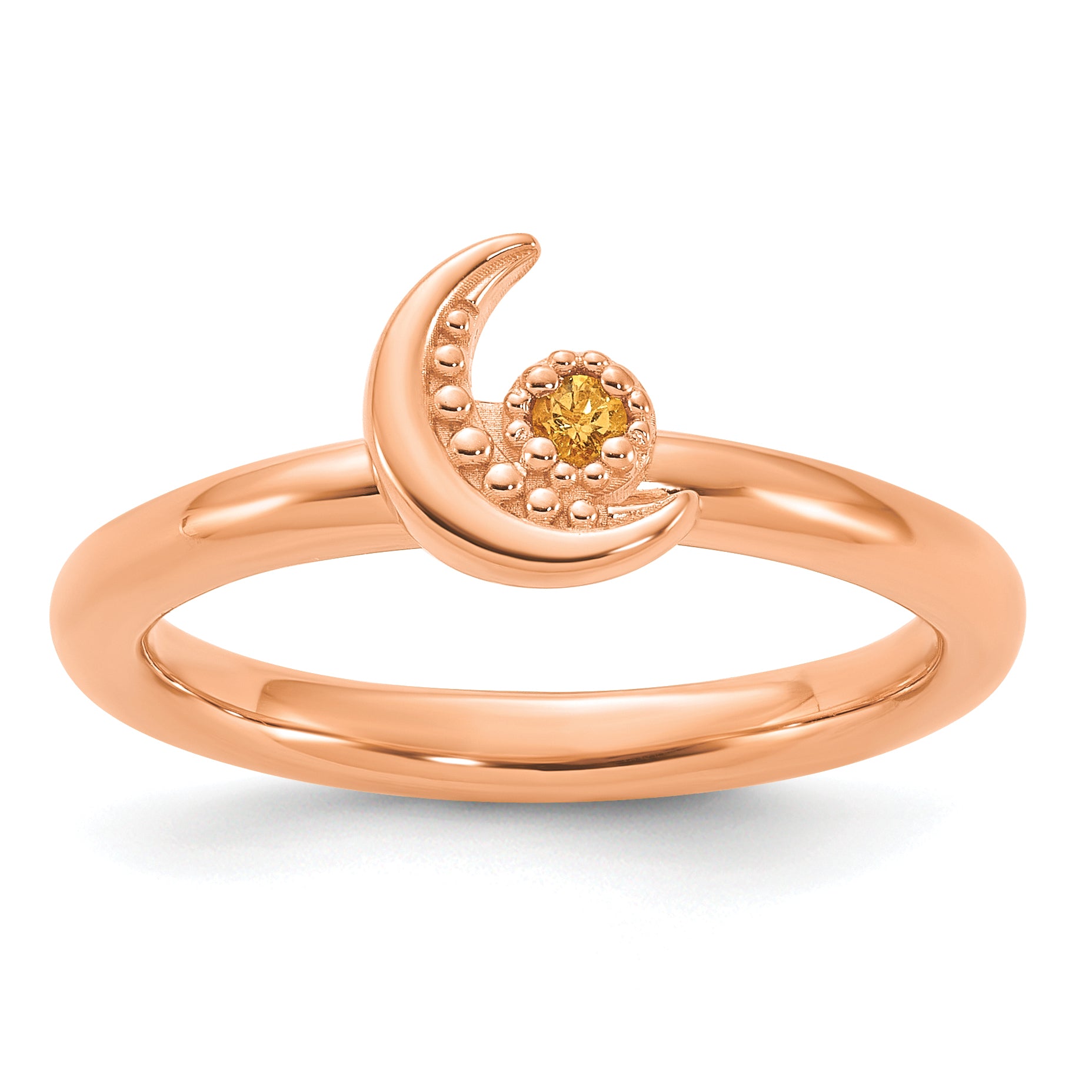 Sterling Silver Stackable Expressions Rose Gold-plated Citrine Moon Ring