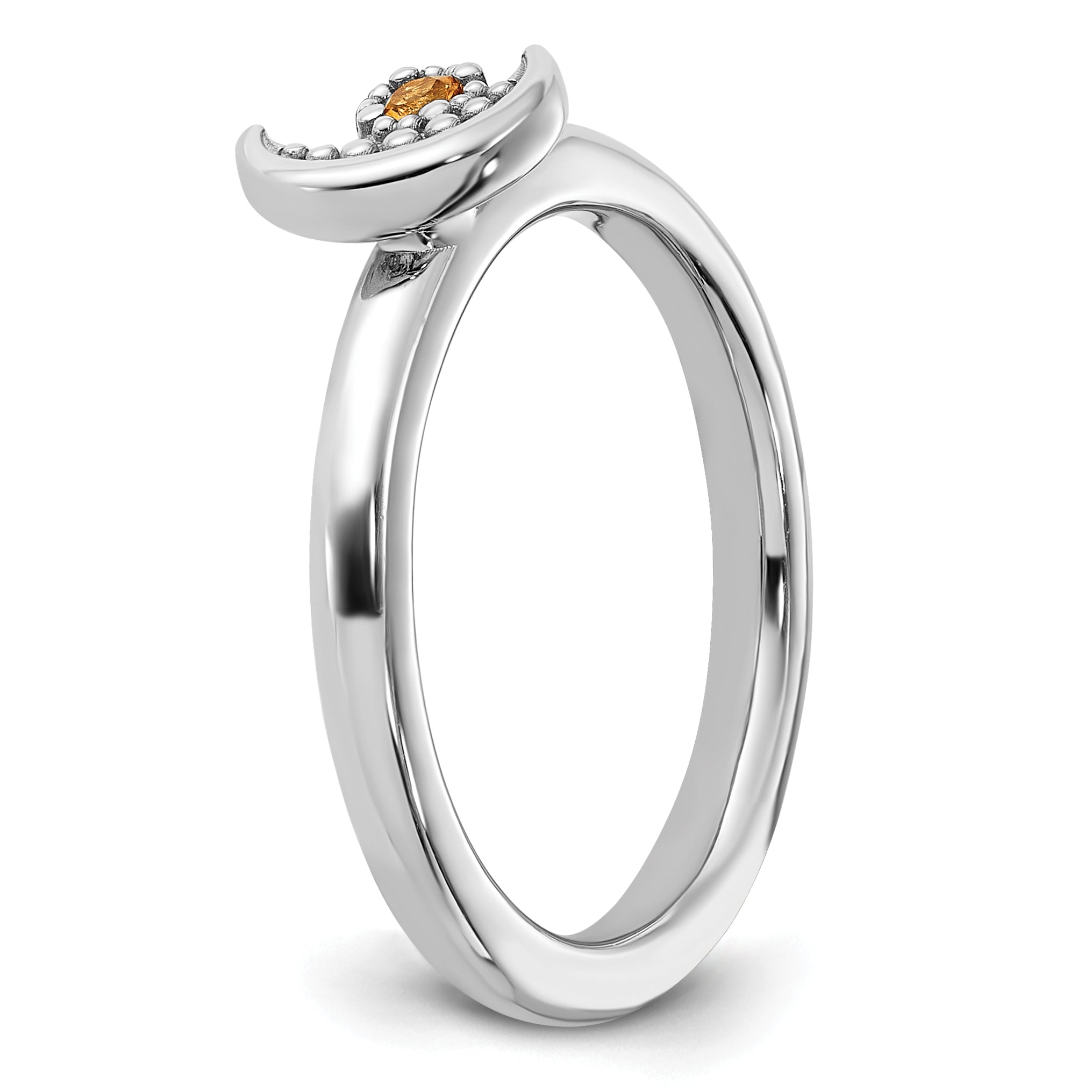 Sterling Silver Stackable Expressions Rhodium-plated Citrine Moon Ring