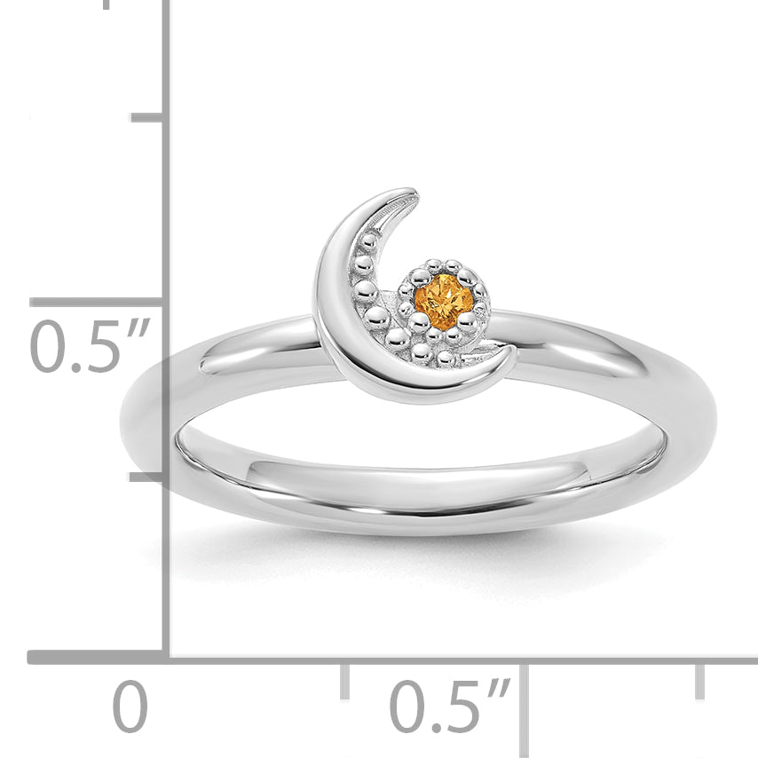 Sterling Silver Stackable Expressions Rhodium-plated Citrine Moon Ring