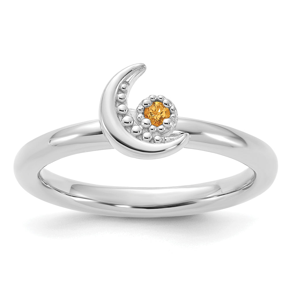 Sterling Silver Stackable Expressions Rhodium-plated Citrine Moon Ring