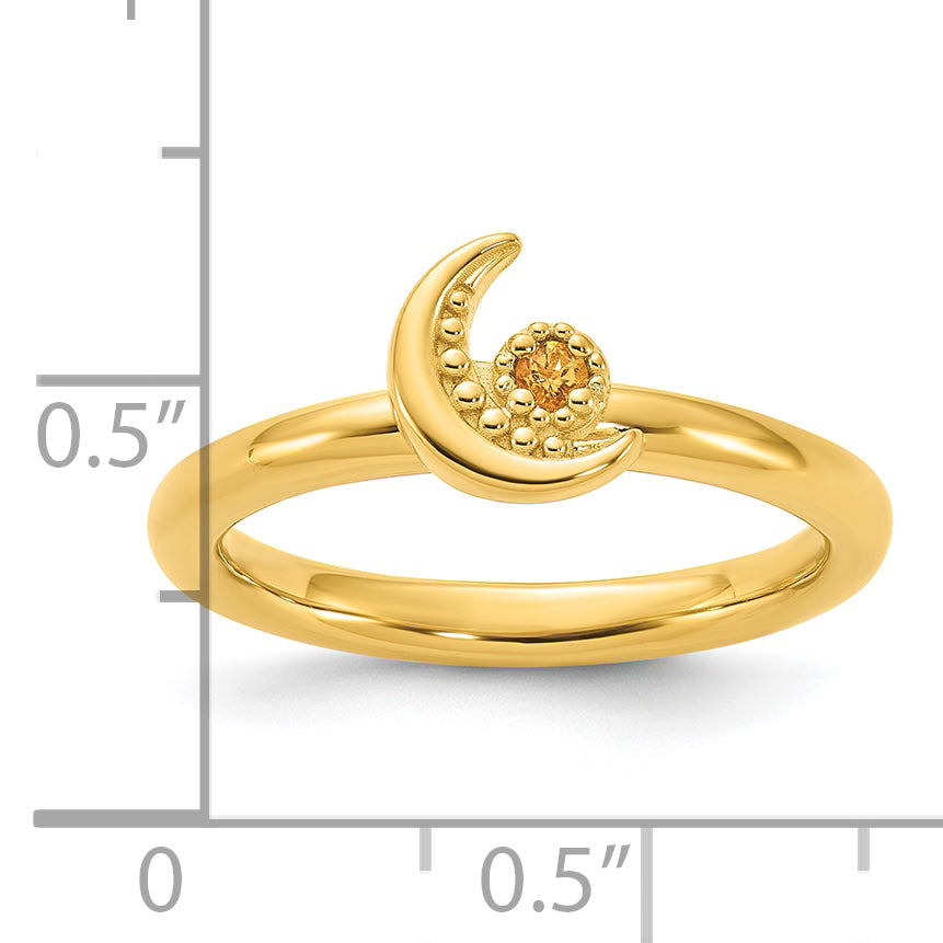 Sterling Silver Stackable Expressions Gold-plated Citrine Moon Ring