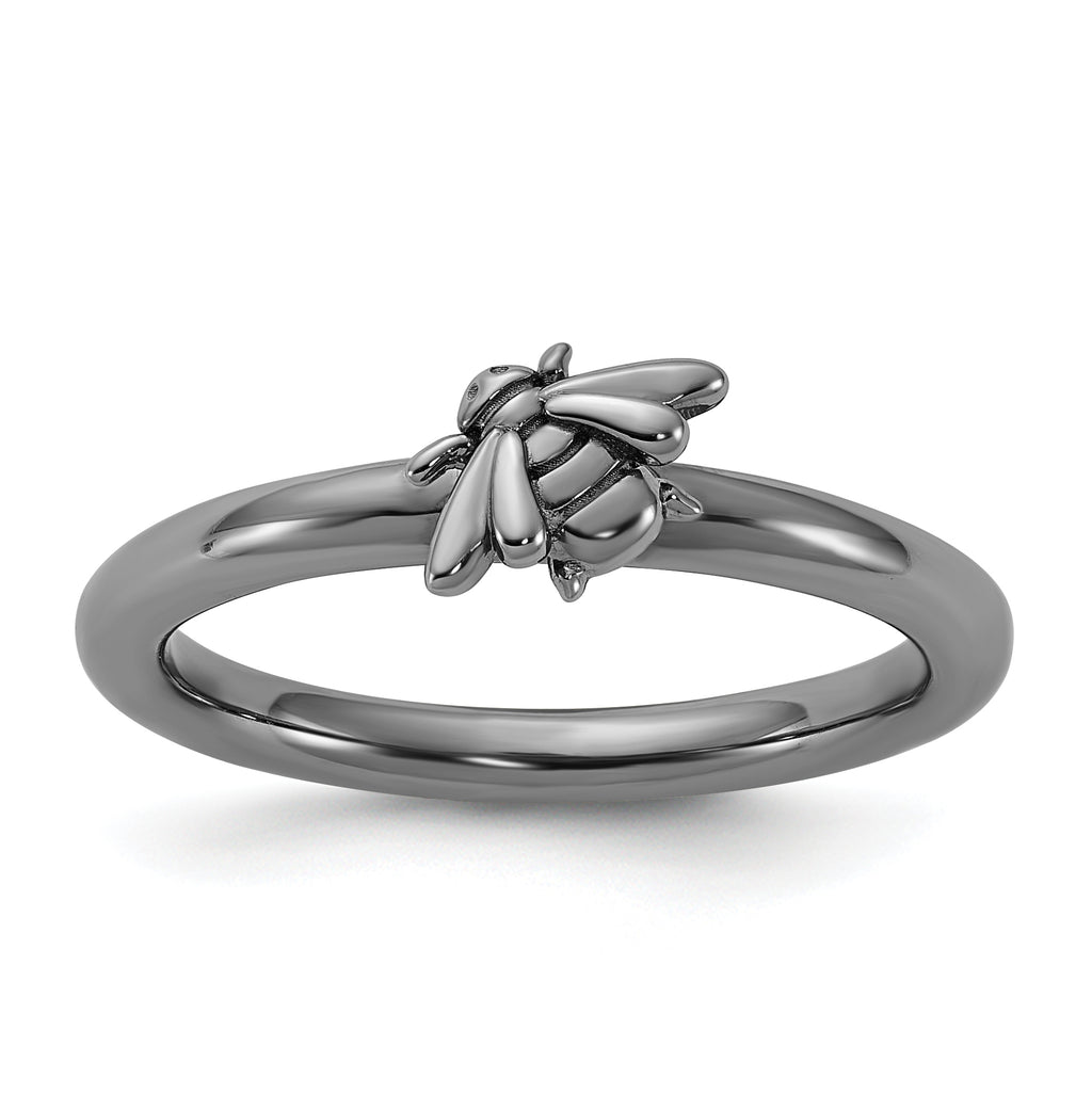 Sterling Silver Stackable Expressions Black Rhodium Bee Ring