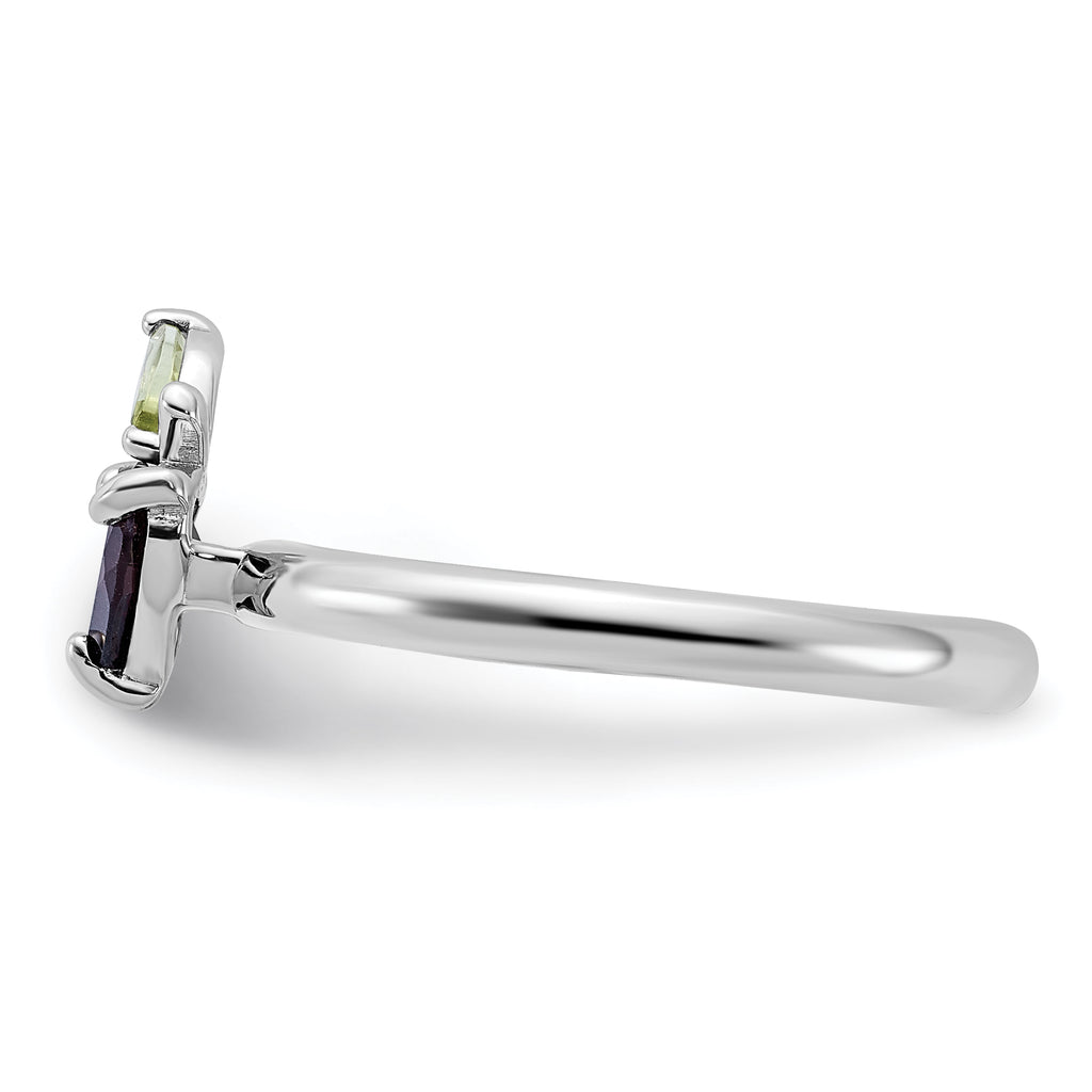 Sterling Silver Stackable Expressions RH-plated Garnet Peridot Apple Ring
