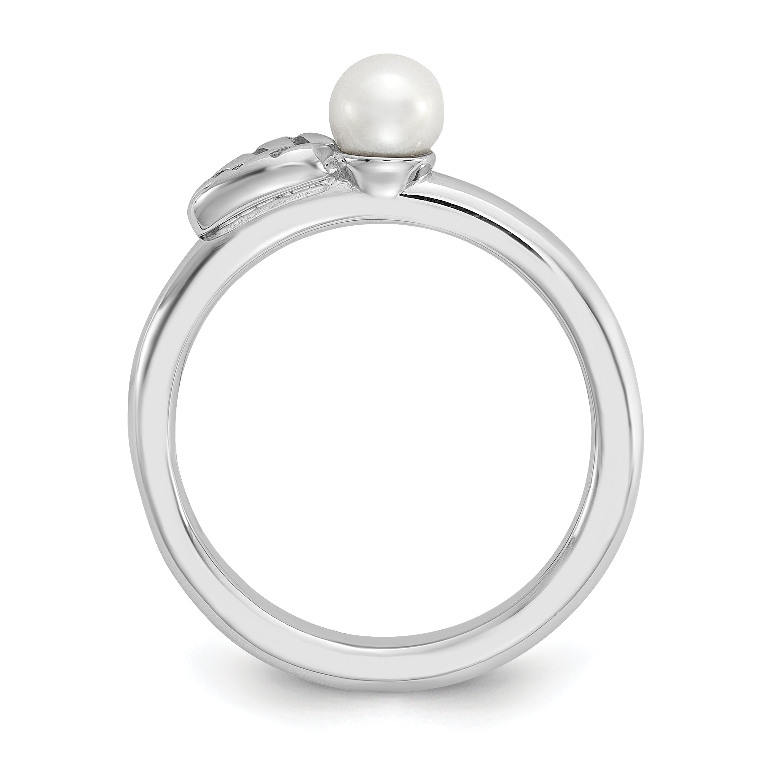 Sterling Silver Stackable Expressions Rhod-plated 4-5mm FWC Pearl Ring Secondary image