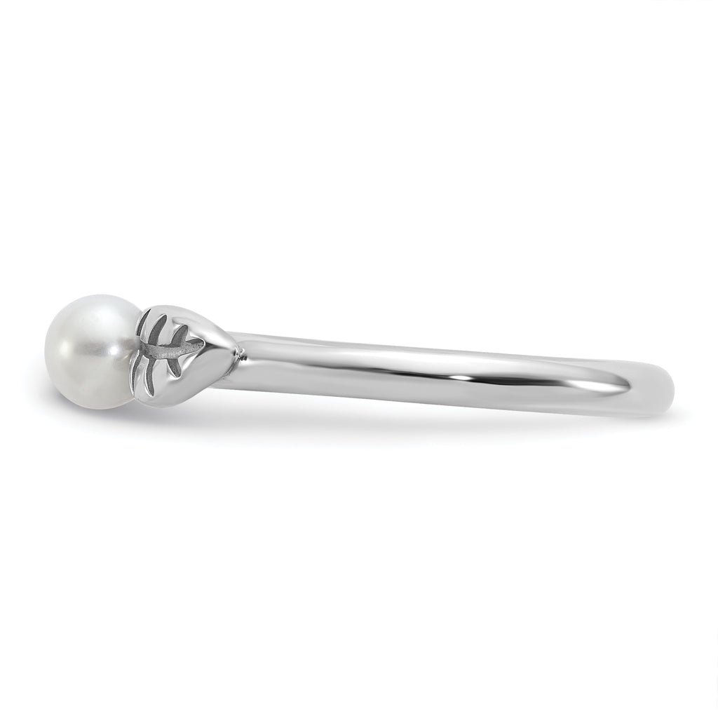 Sterling Silver Stackable Expressions Rhod-plated 4-5mm FWC Pearl Ring