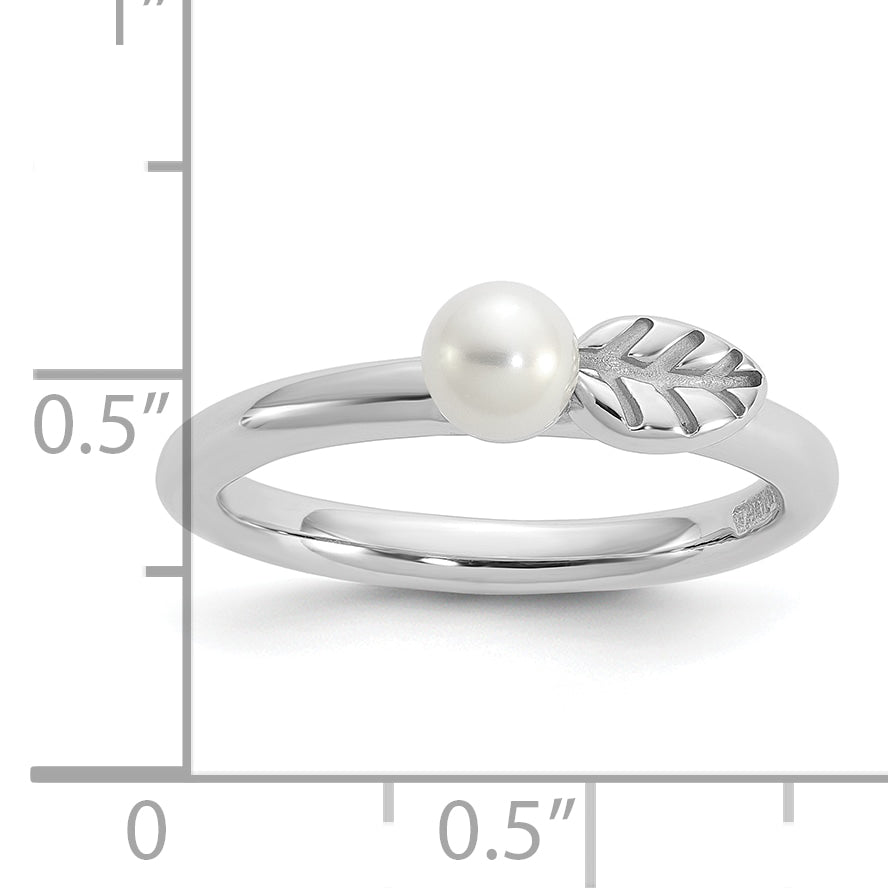 Sterling Silver Stackable Expressions Rhod-plated 4-5mm FWC Pearl Ring