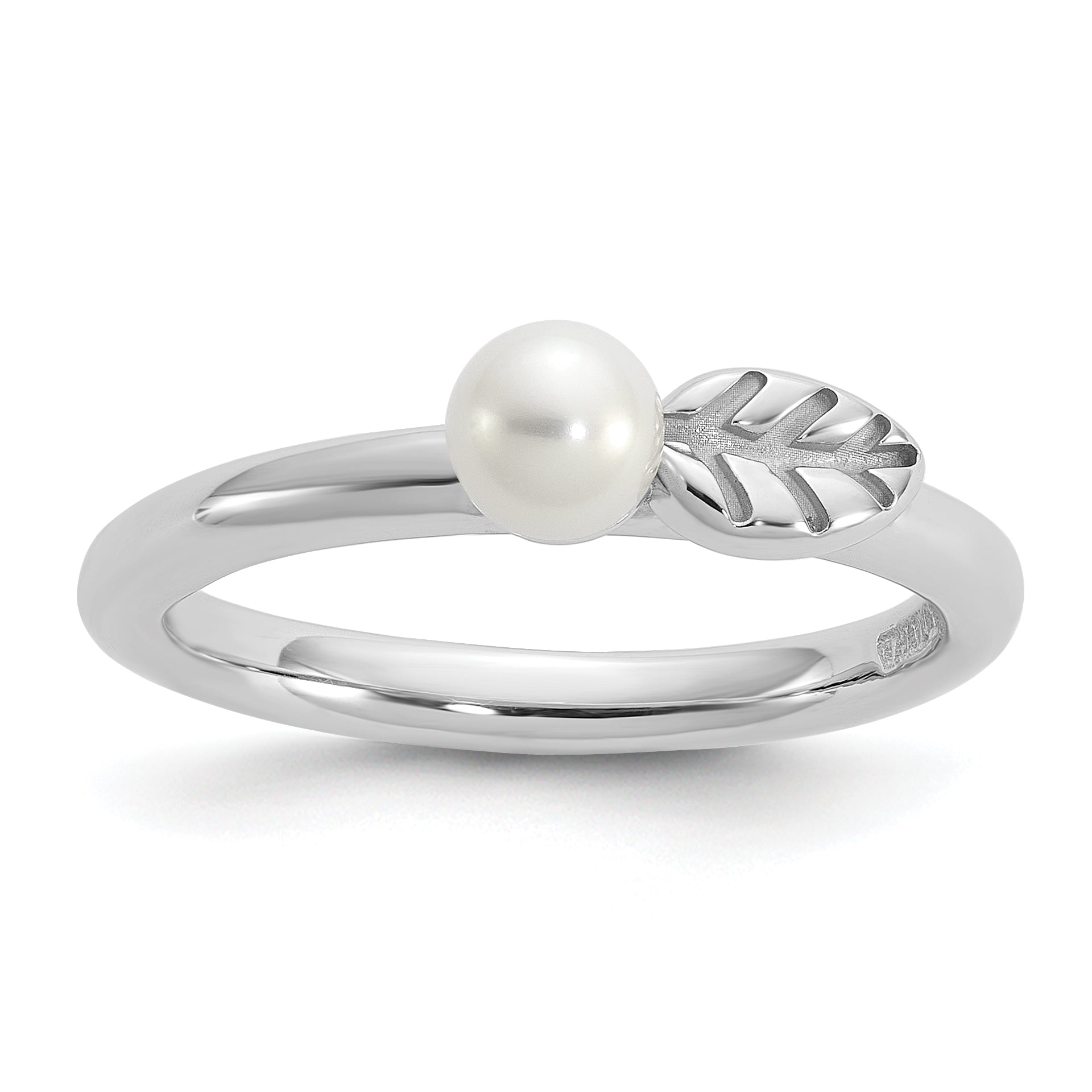 Sterling Silver Stackable Expressions Rhod-plated 4-5mm FWC Pearl Ring Main image