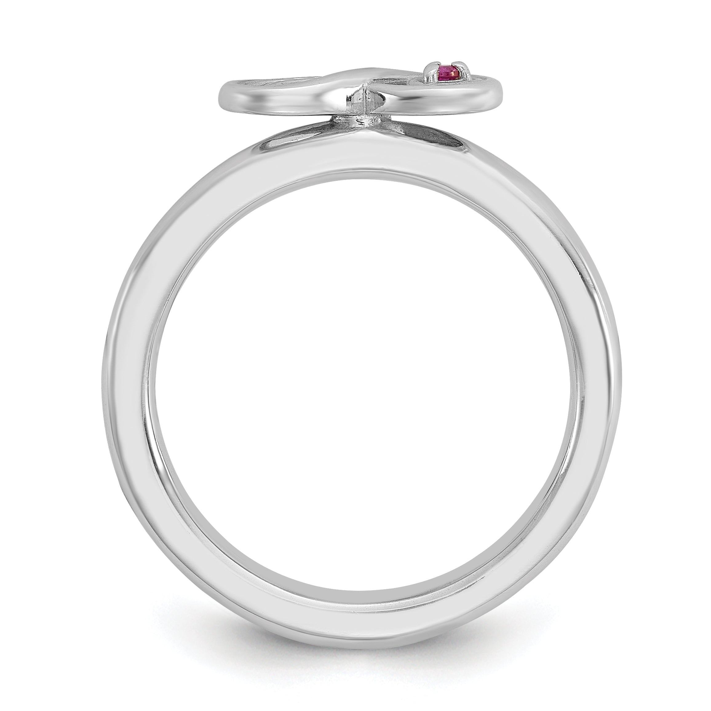 Sterling Silver Stackable Expressions Rh-plated Cr.Ruby Infinity/Wing Ring Secondary image