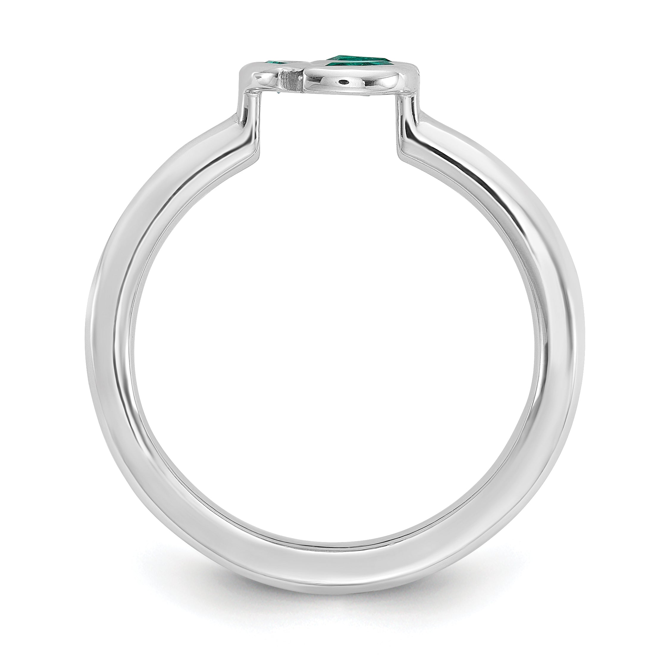 Sterling Silver Stackable Expressions Rhod-plated Created Emerald Ring