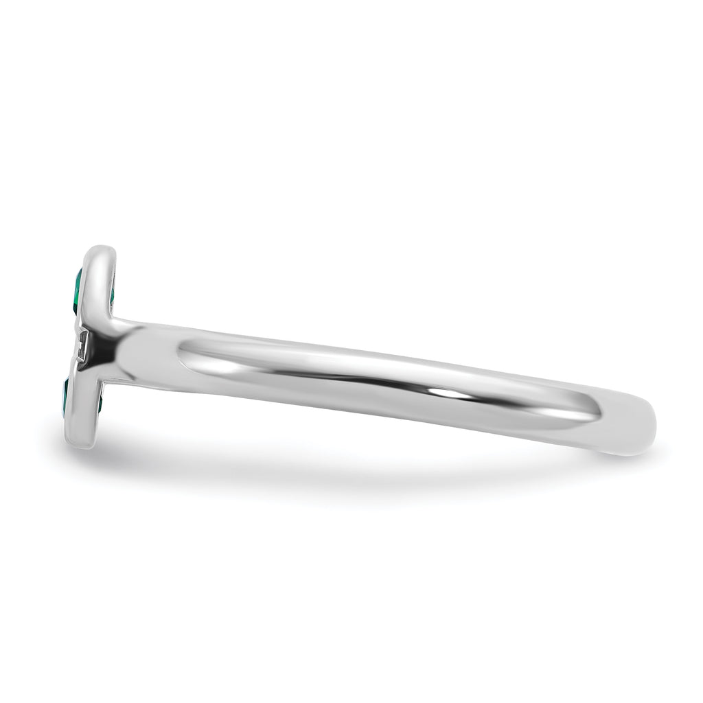 Sterling Silver Stackable Expressions Rhod-plated Created Emerald Ring