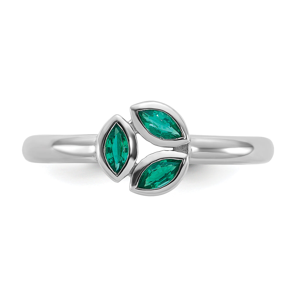 Sterling Silver Stackable Expressions Rhod-plated Created Emerald Ring