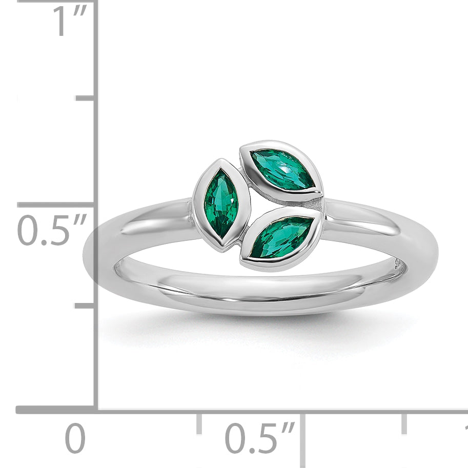 Sterling Silver Stackable Expressions Rhod-plated Created Emerald Ring