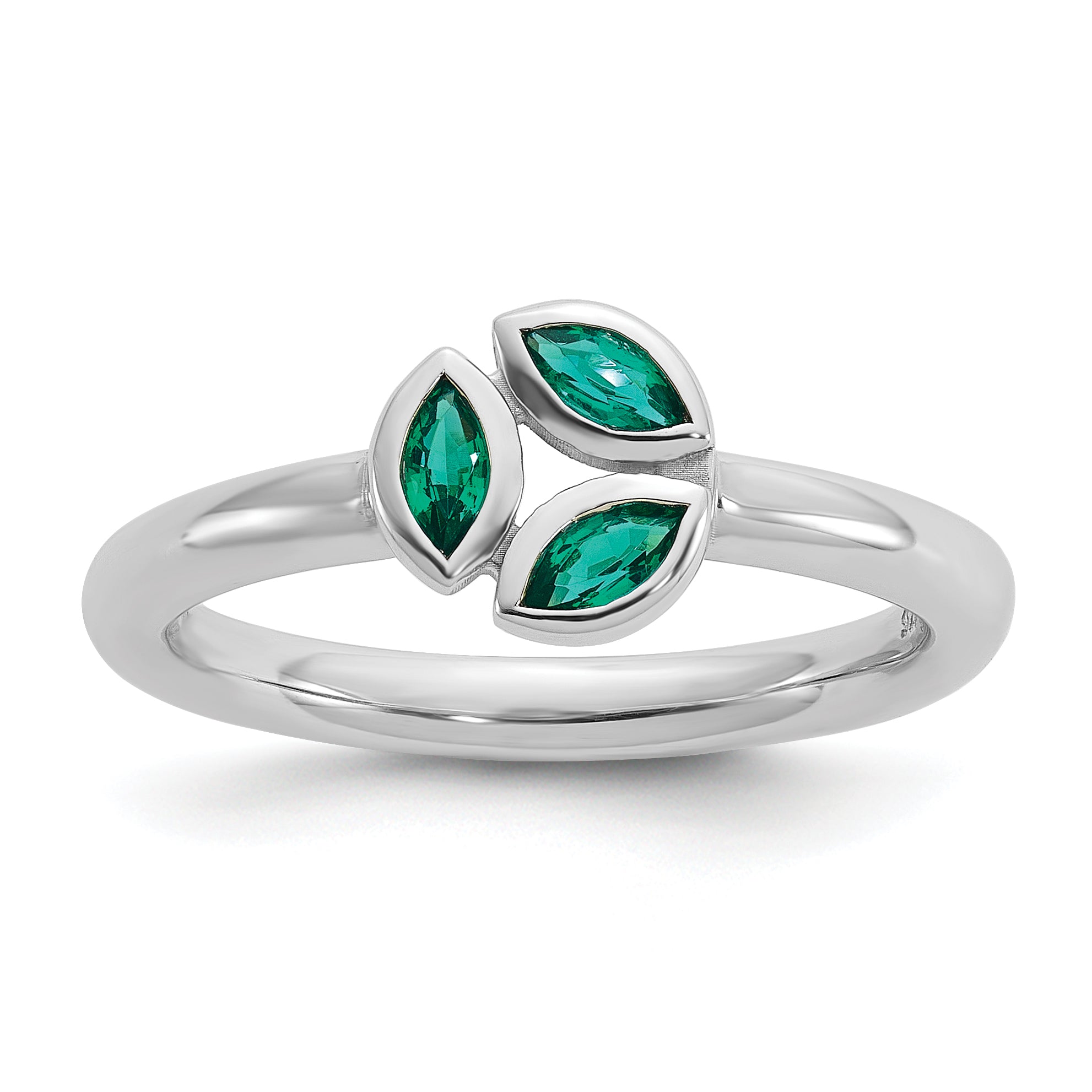 Sterling Silver Stackable Expressions Rhod-plated Created Emerald Ring Main image