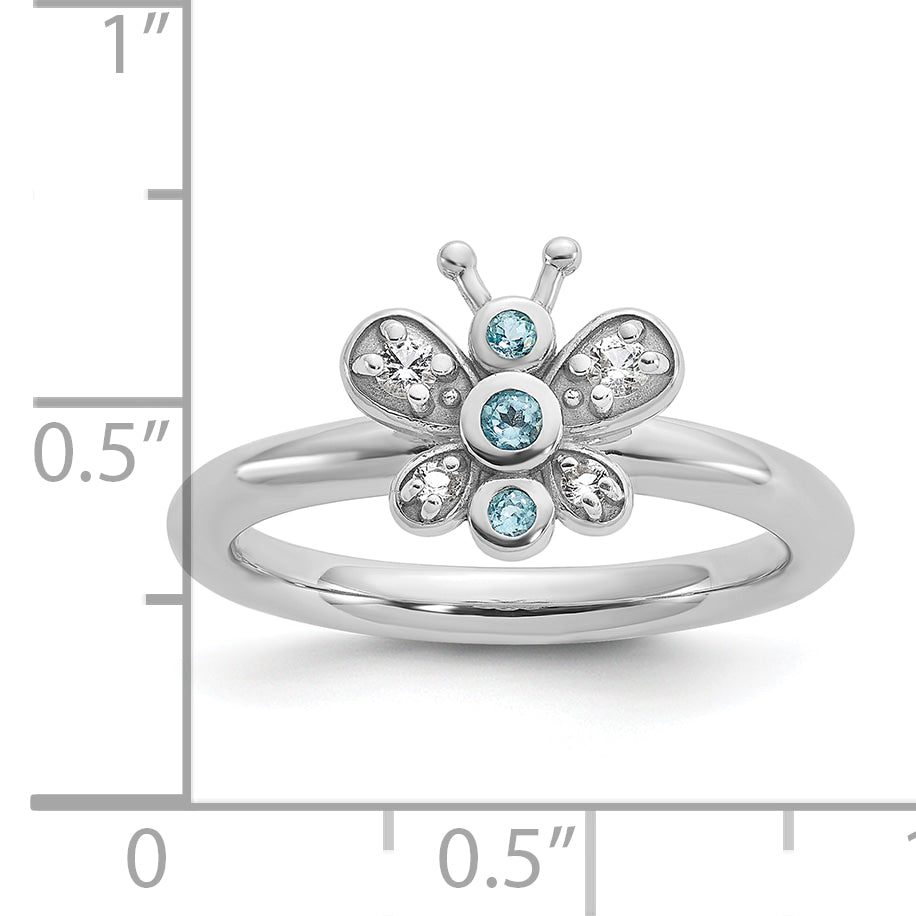 Sterling Silver Stackable Expressions Rh-plated Blue/White Topaz Butterfly