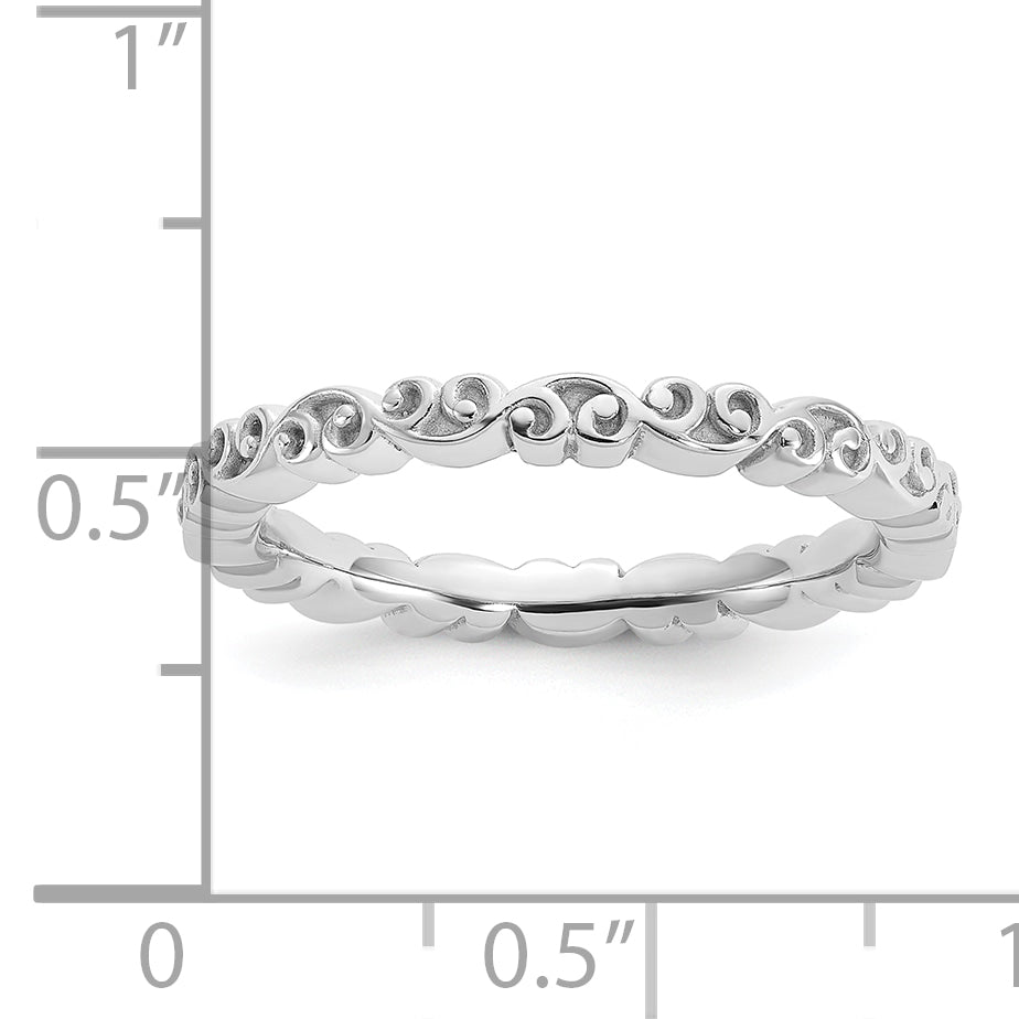 Sterling Silver Stackable Expressions Rhod-plated Swirl Design Ring