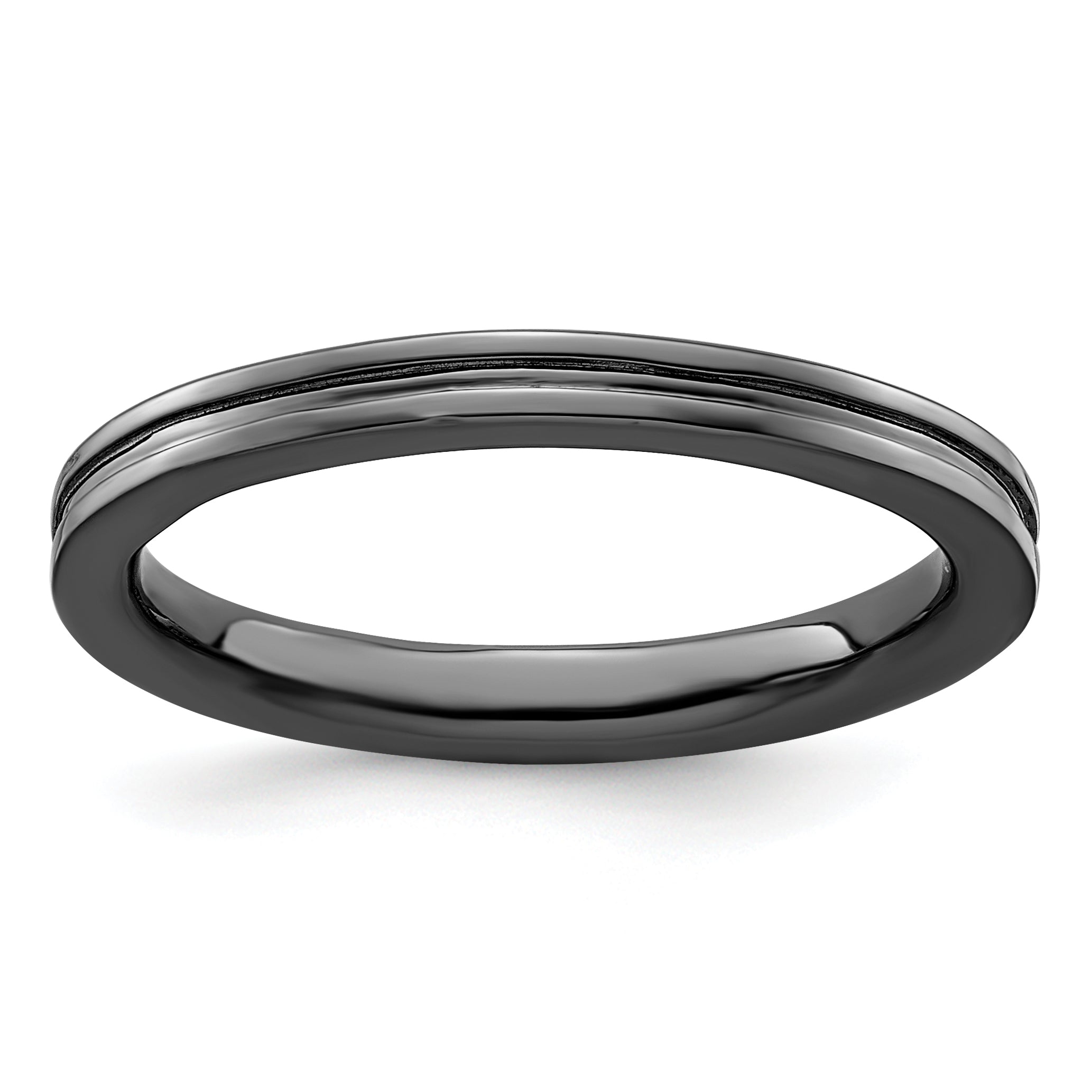 Sterling Silver Stackable Expressions Black-plated Grooved Ring Main image