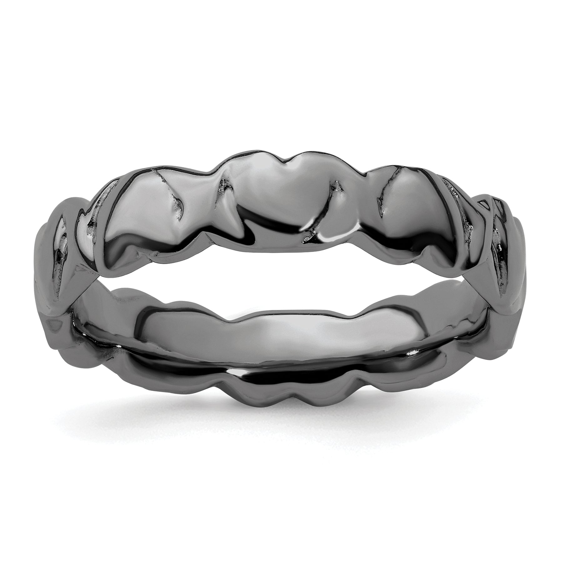 Sterling Silver Stackable Expressions Black-plated Hearts Ring Main image