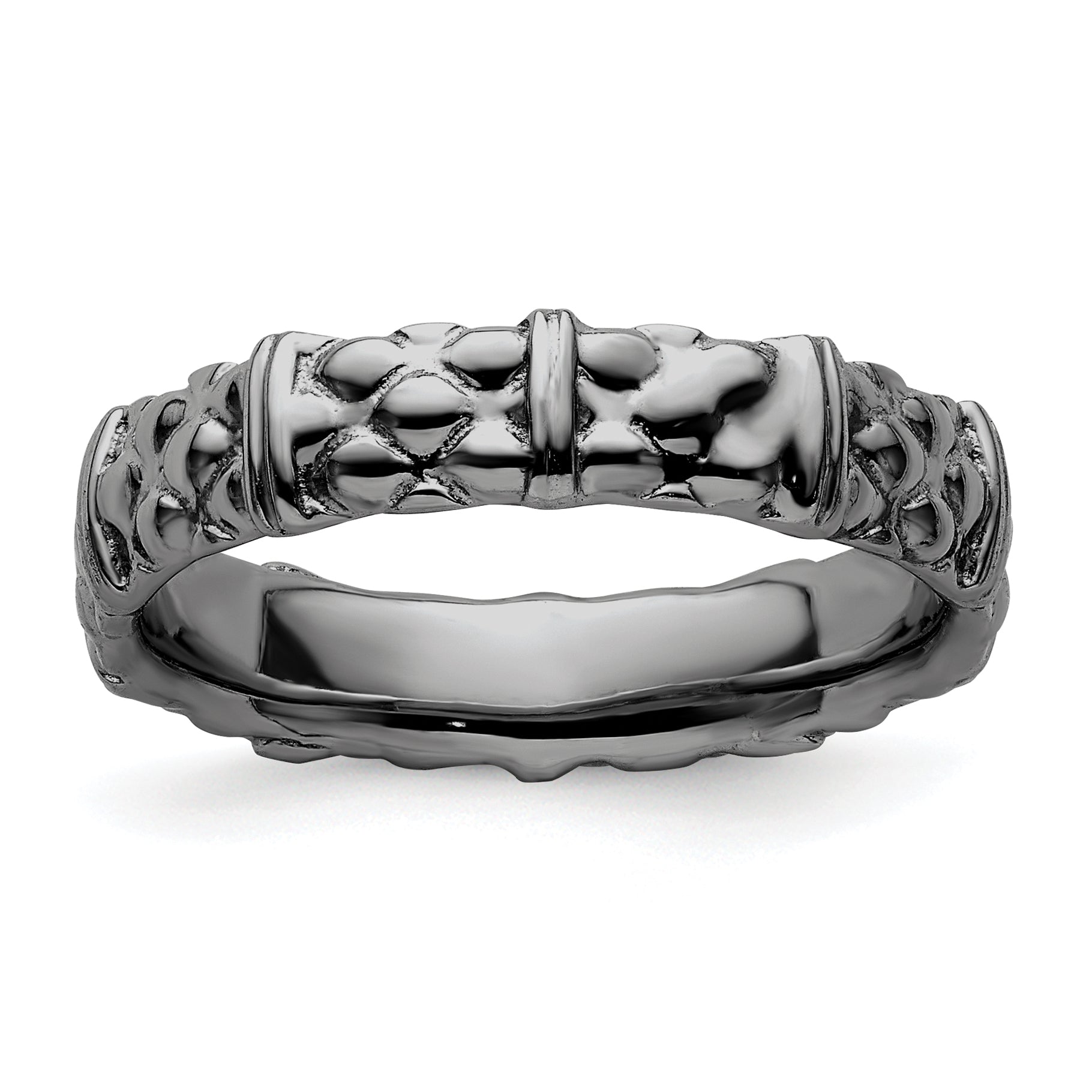 Sterling Silver Stackable Expressions Black-plated Ring Main image