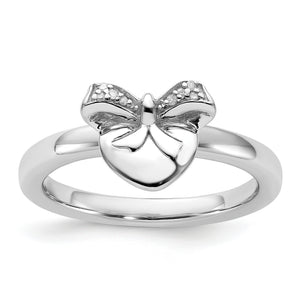 Heart Bow Diamond Stackable Ring in Sterling Silver (0.02 ct. tw.), Size 5–10 - Sophia Jewelers