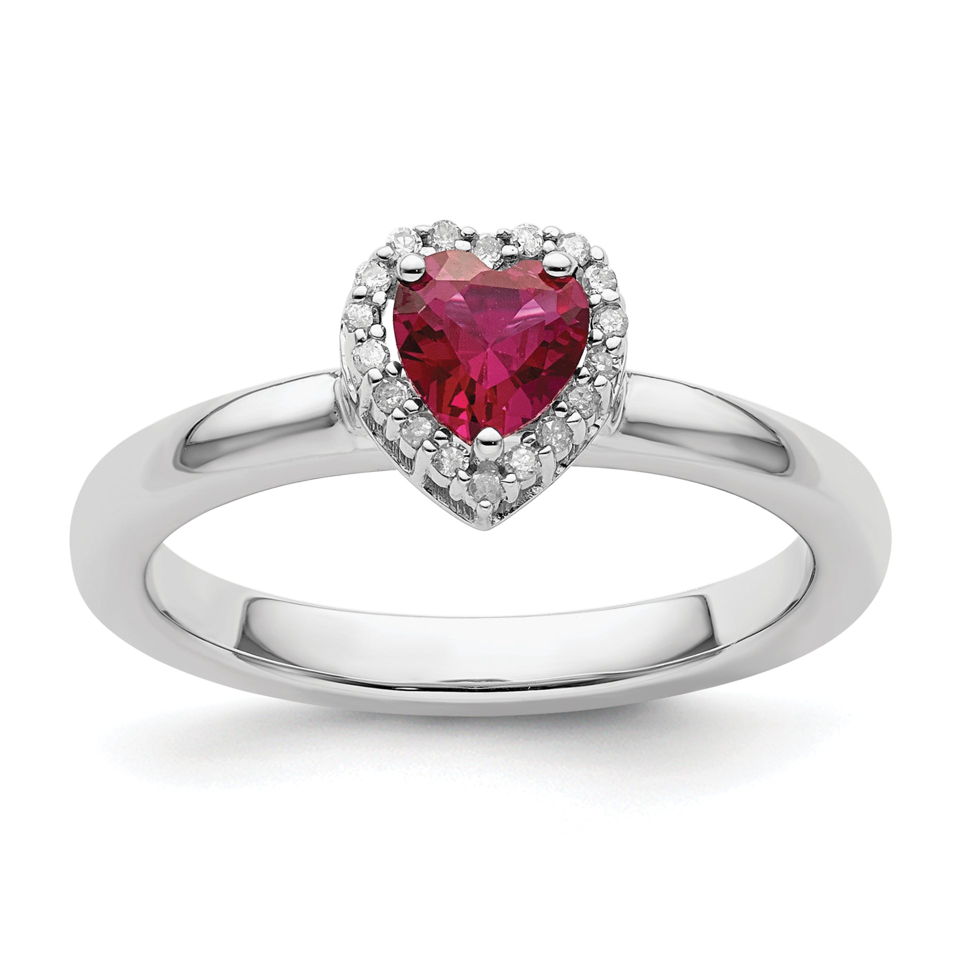 Sterling Silver Stackable Expressions Cr. Ruby Heart Diamond Ring Main image