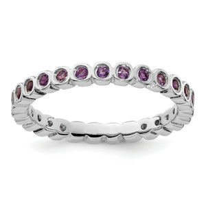 Full Bezel Coverage Amethyst Eternity Ring in Sterling Silver - Sophia Jewelers