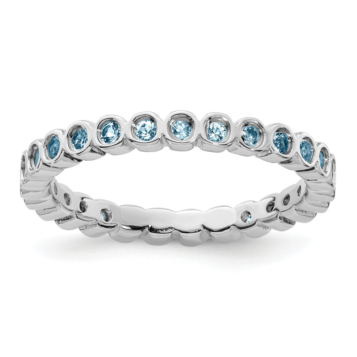 Bezel-Set Aquamarine Eternity Ring in Sterling Silver, 2.25mm, Size 6–10 - Sophia Jewelers Main image
