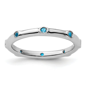 Bezel-Set Blue Topaz Eternity Ring in Sterling Silver, Size 5–10 - Sophia Jewelers