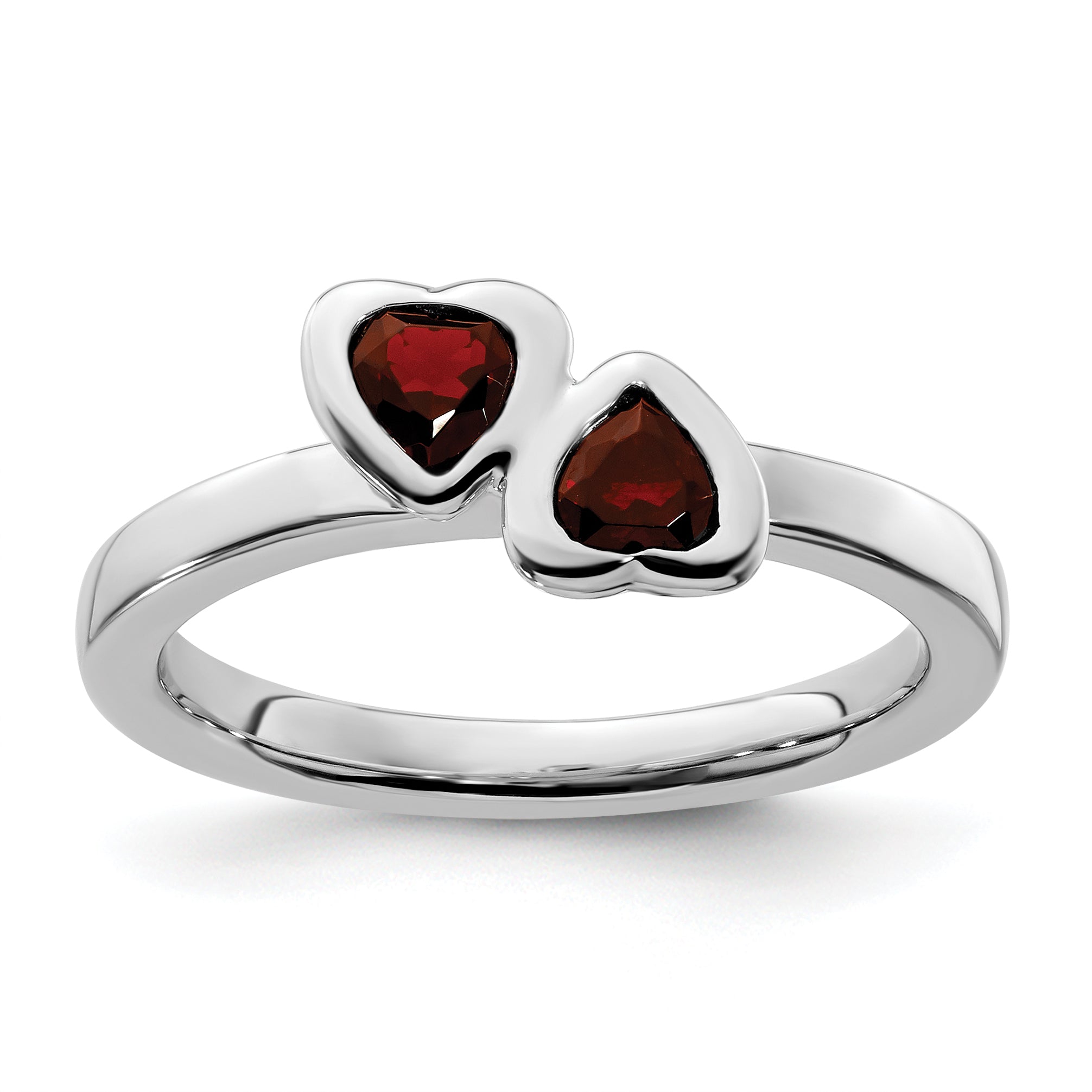 Sterling Silver Stackable Expressions Garnet Double Heart Ring Main image