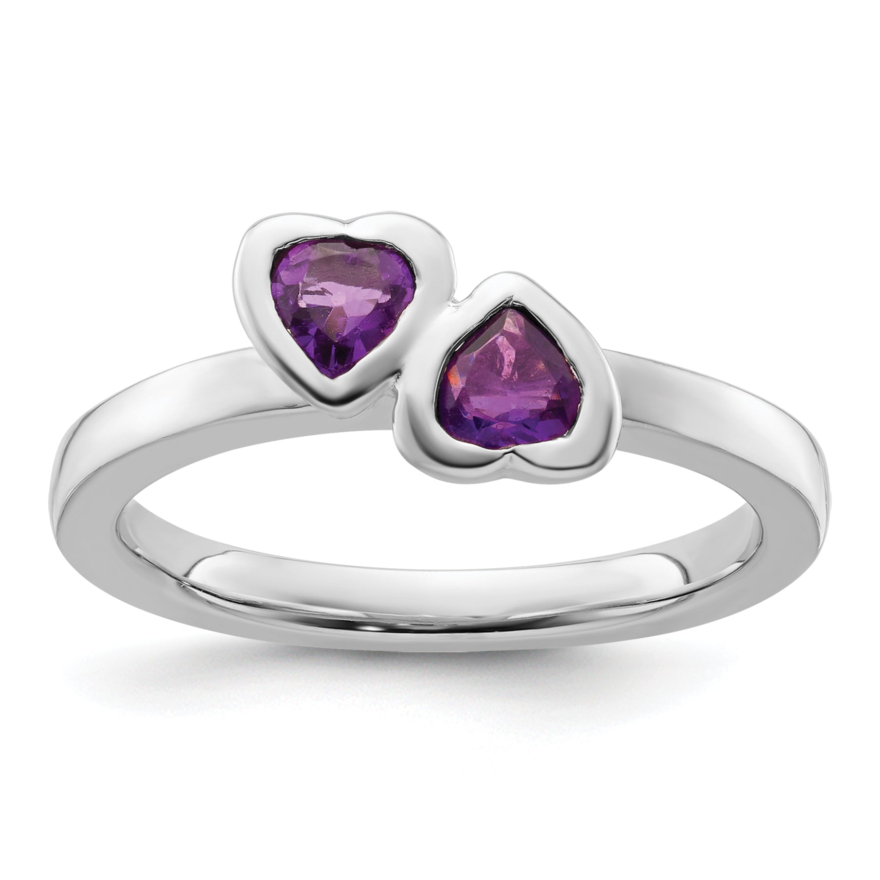 Sterling Silver Stackable Expressions Amethyst Double Heart Ring Main image