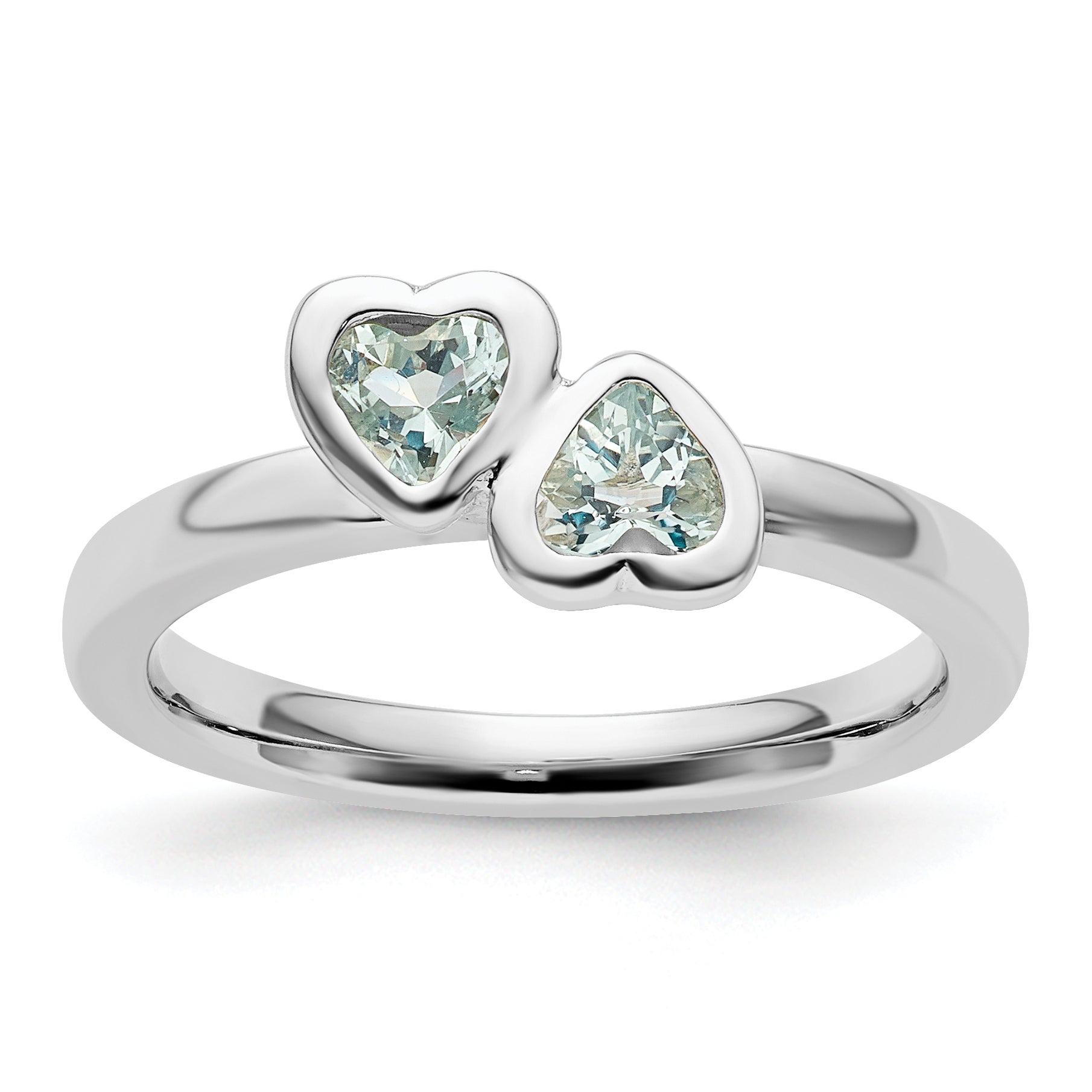 Sterling Silver Stackable Expressions Aquamarine Double Heart Ring Main image