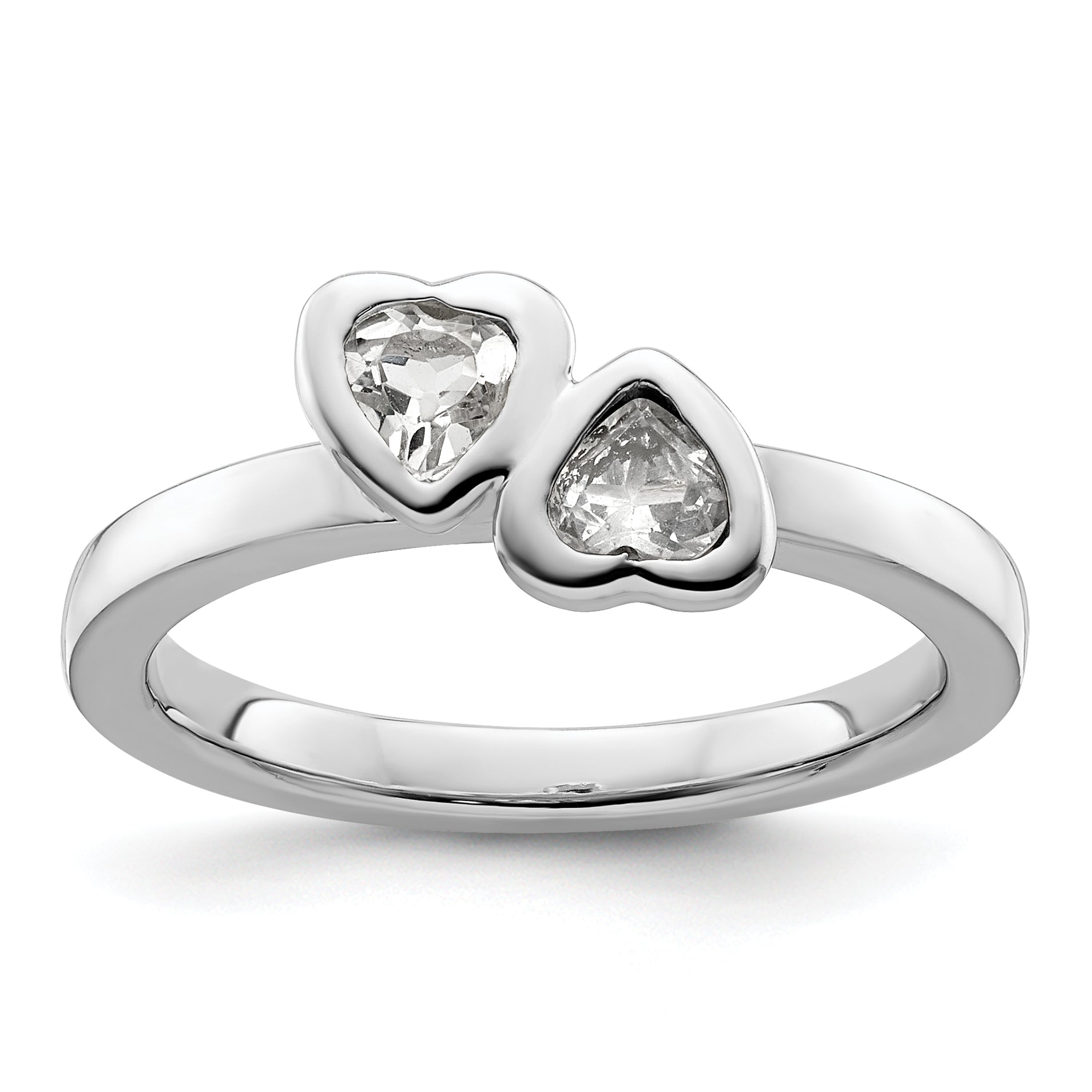 Sterling Silver Stackable Expressions White Topaz Double Heart Ring Main image