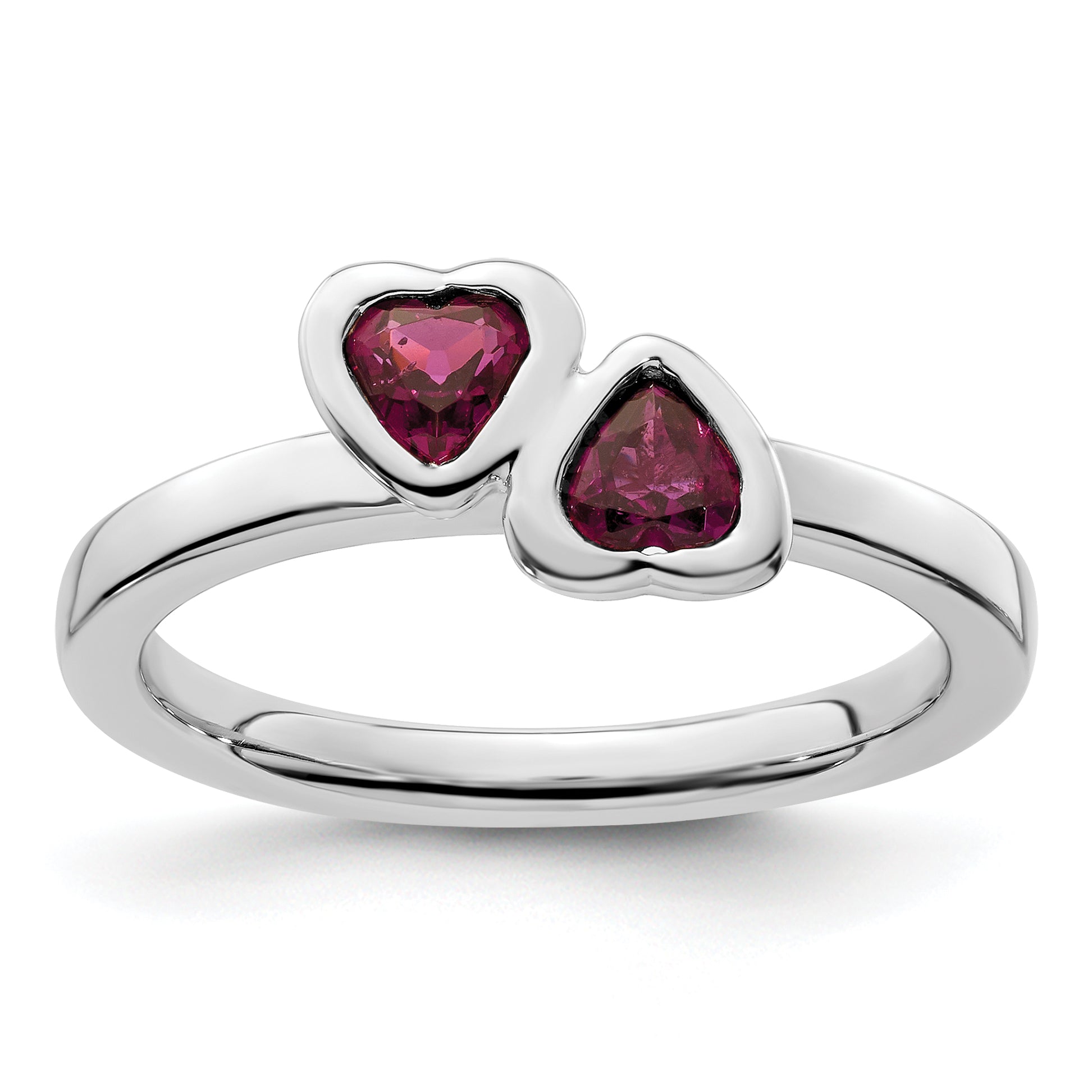 Sterling Silver Stackable Expressions Rhodolite Garnet Double Heart Ring Main image