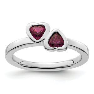 Rhodolite Garnet Double Heart Ring in Sterling Silver - Sophia Jewelers