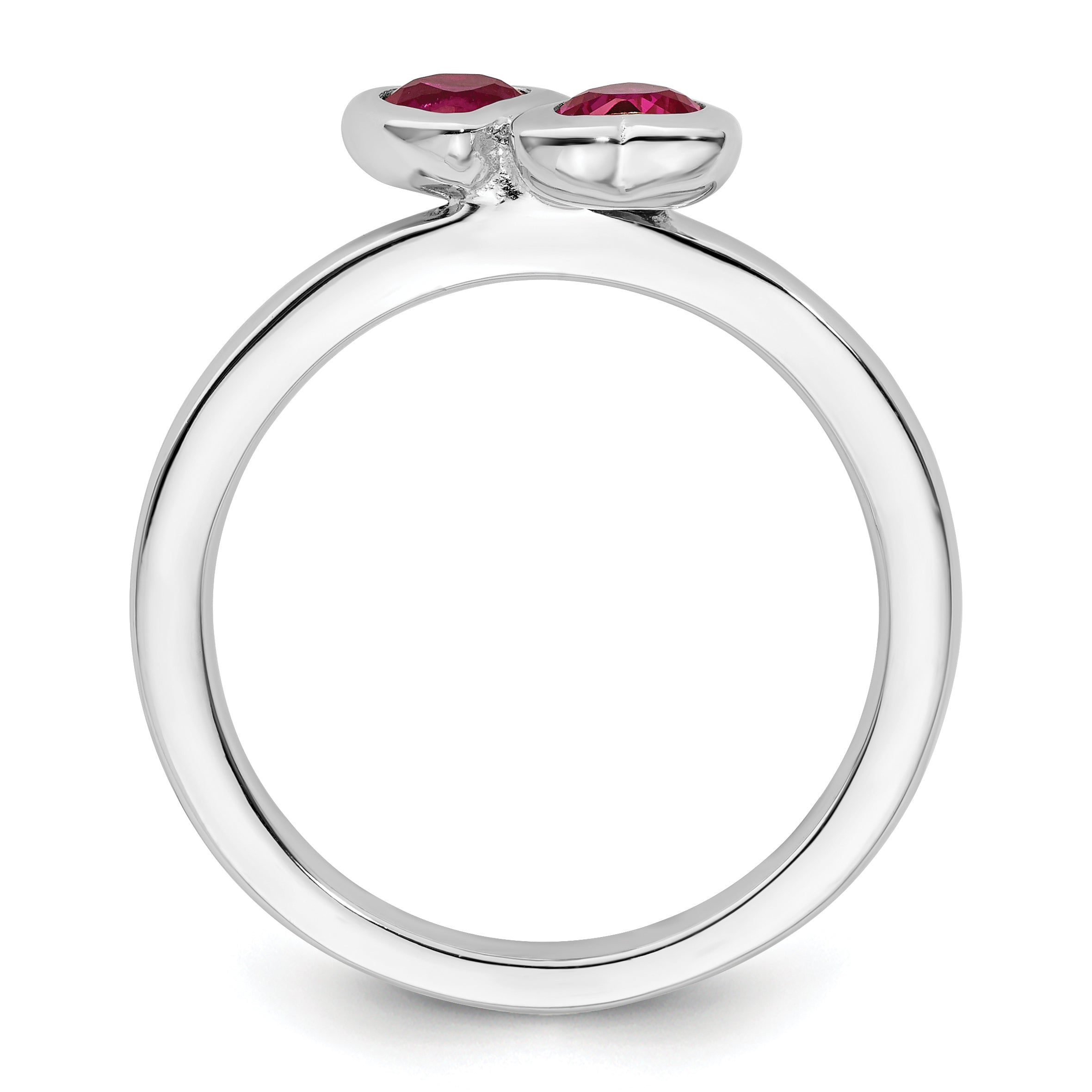 Sterling Silver Stackable Expressions Cr. Ruby Double Heart Ring Secondary image