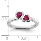 Sterling Silver Stackable Expressions Cr. Ruby Double Heart Ring
