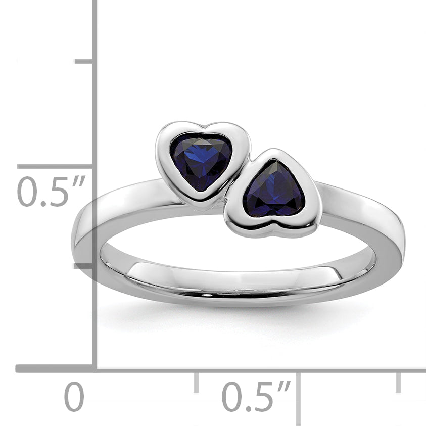 Sterling Silver Stackable Expressions Cr. Sapphire Double Heart Ring