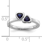Sterling Silver Stackable Expressions Cr. Sapphire Double Heart Ring