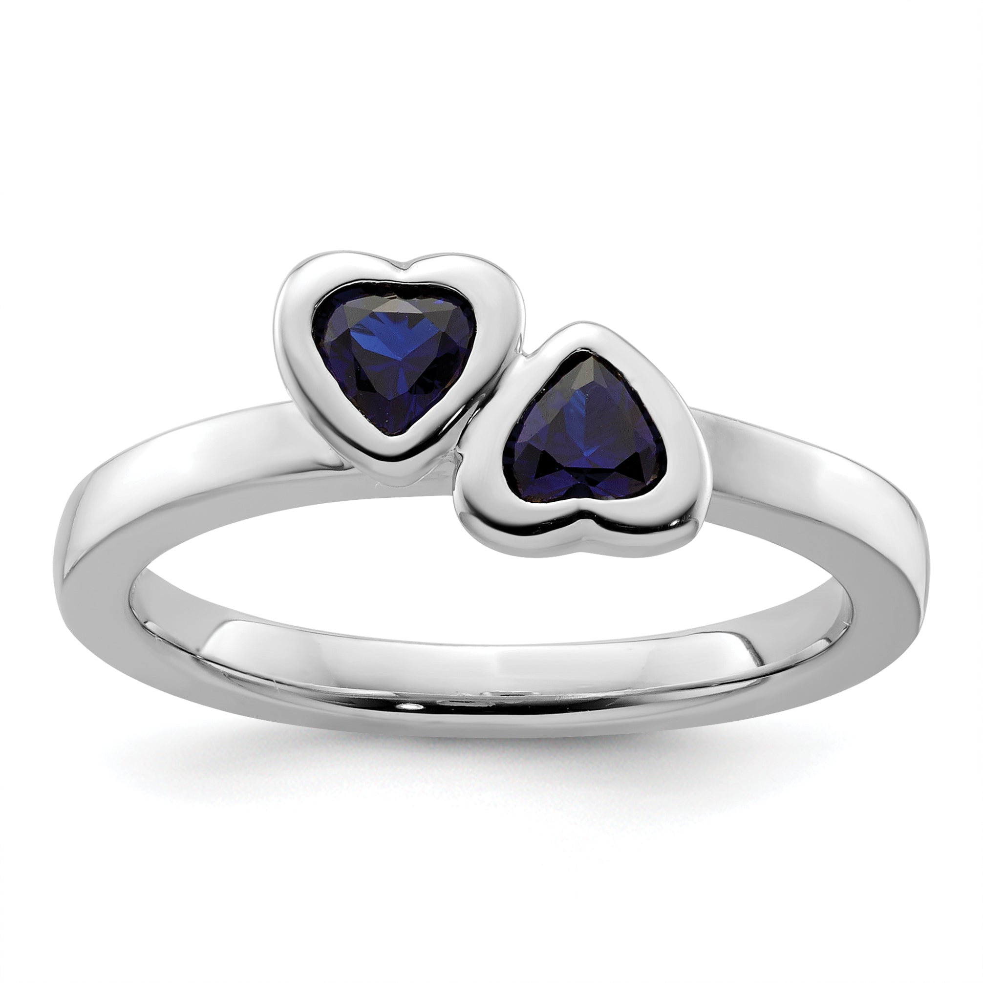 Sterling Silver Stackable Expressions Cr. Sapphire Double Heart Ring Main image