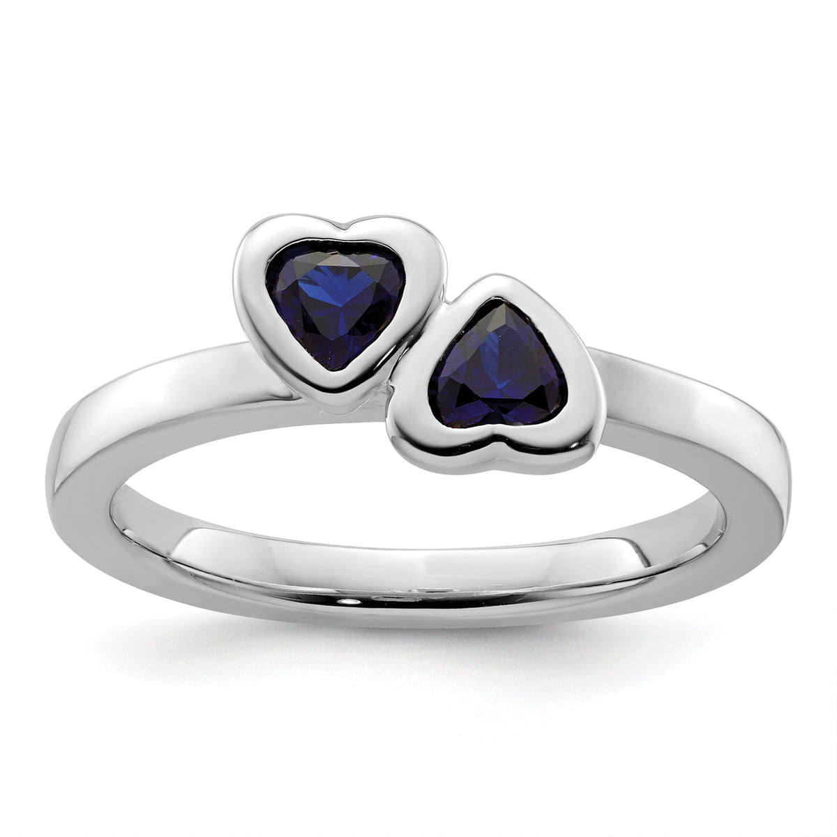 Sterling Silver Stackable Expressions Cr. Sapphire Double Heart Ring