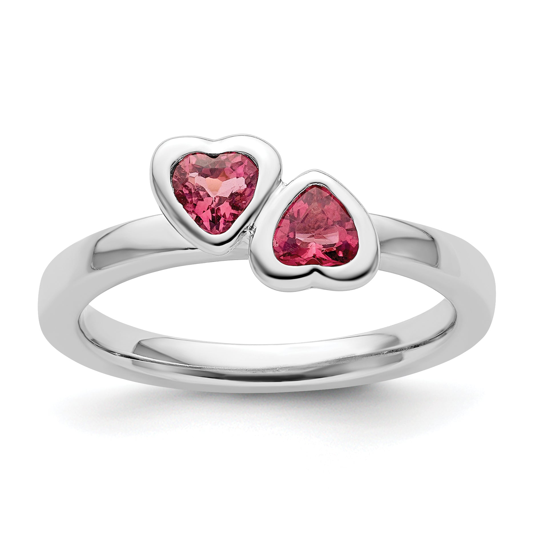 Sterling Silver Stackable Expressions Pink Tourmaline Double Heart Ring Main image