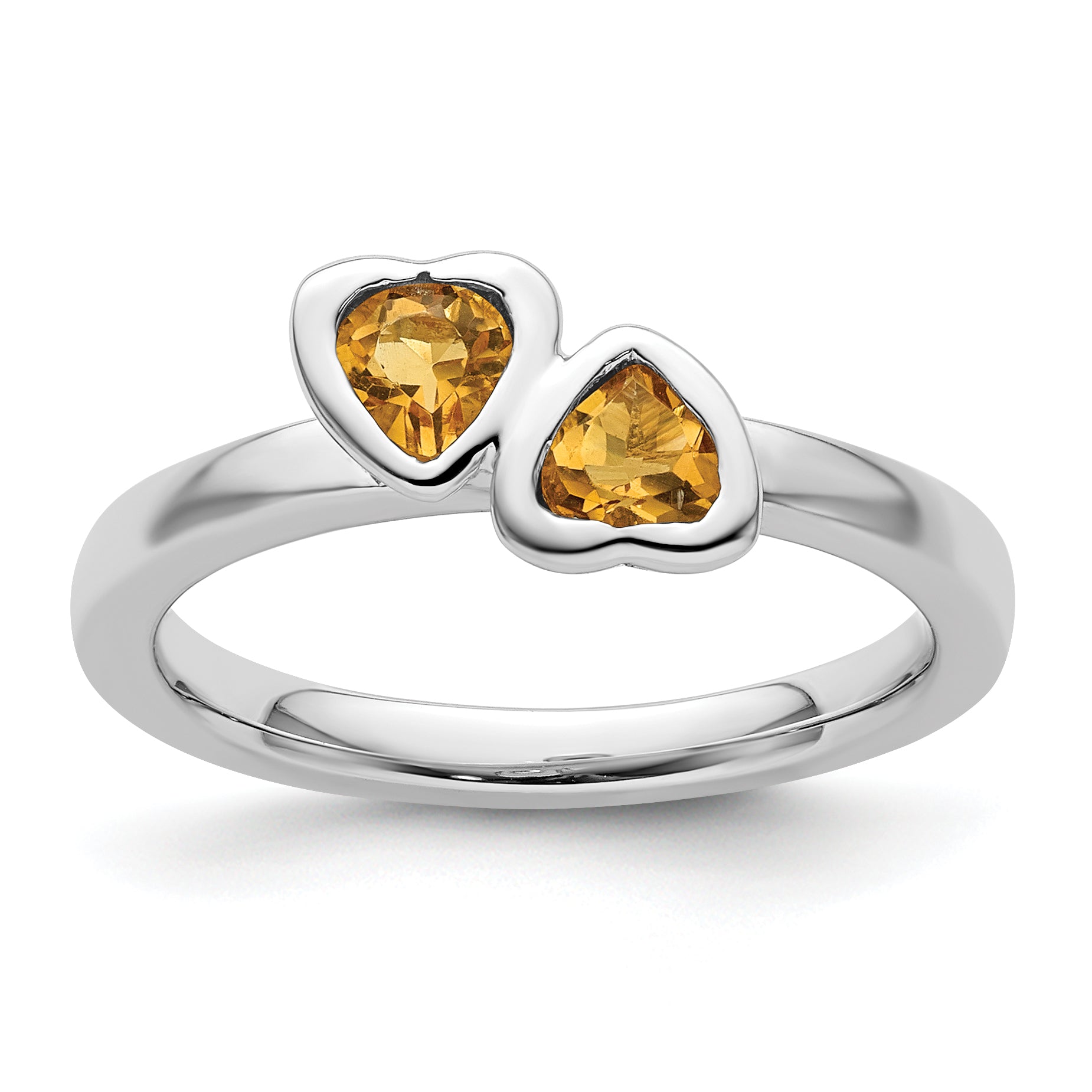 Sterling Silver Stackable Expressions Citrine Double Heart Ring Main image
