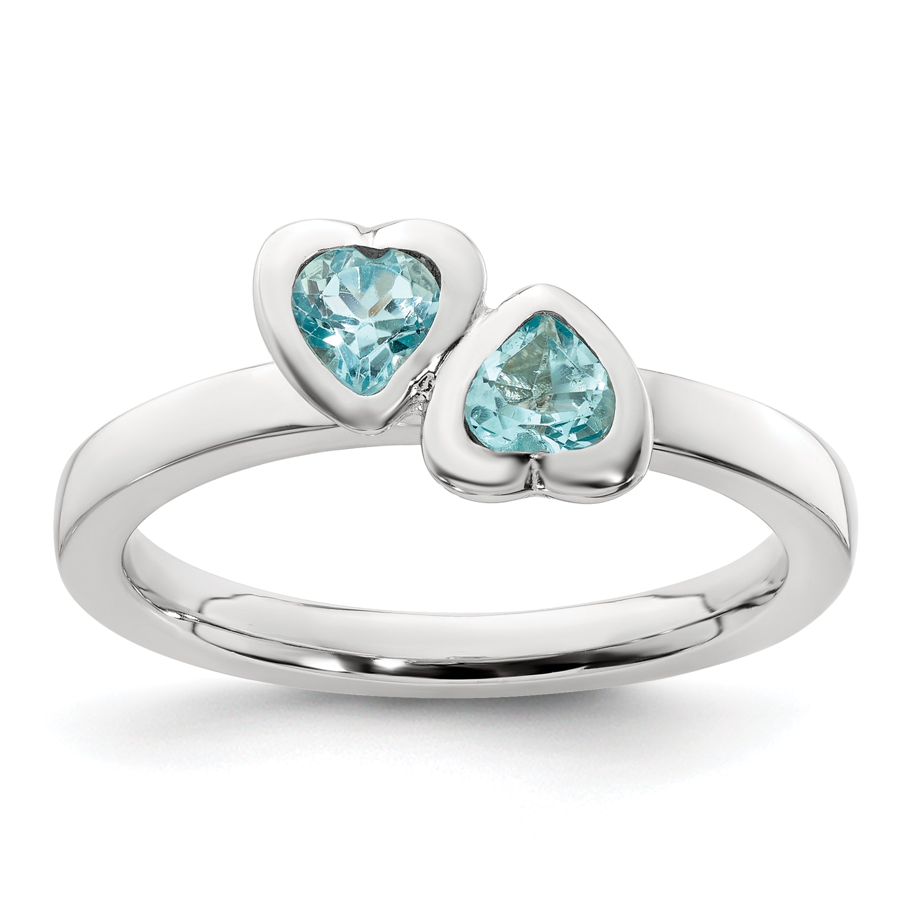 Sterling Silver Stackable Expressions Blue Topaz Double Heart Ring Main image