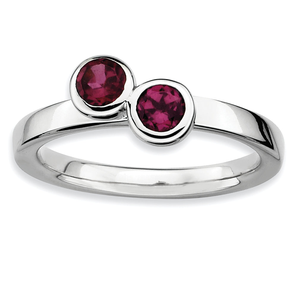 Sterling Silver Stackable Expressions Dbl Round Rhodolite Garnet Ring Main image