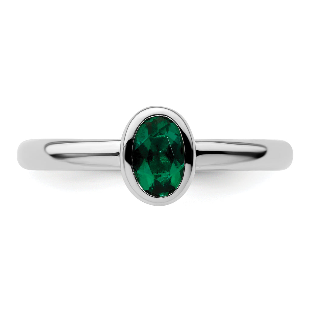 Sterling Silver Stackable Expressions Oval Created Emerald Ring