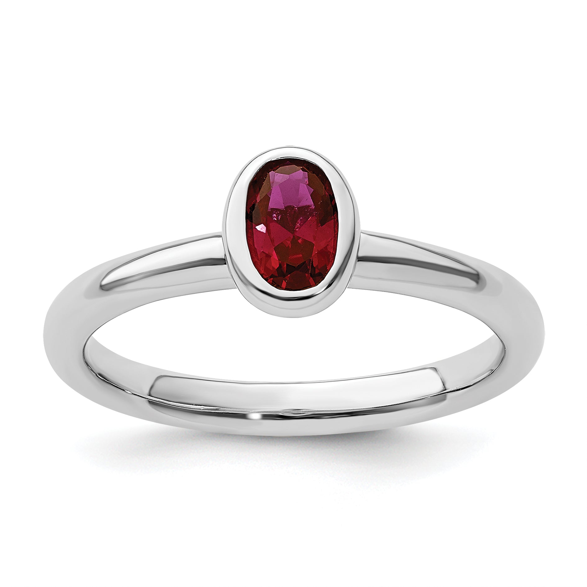 Sterling Silver Stackable Expressions Oval Created Ruby Ring Main image