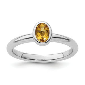 Oval Citrine Stackable Ring in Sterling Silver - Sophia Jewelers
