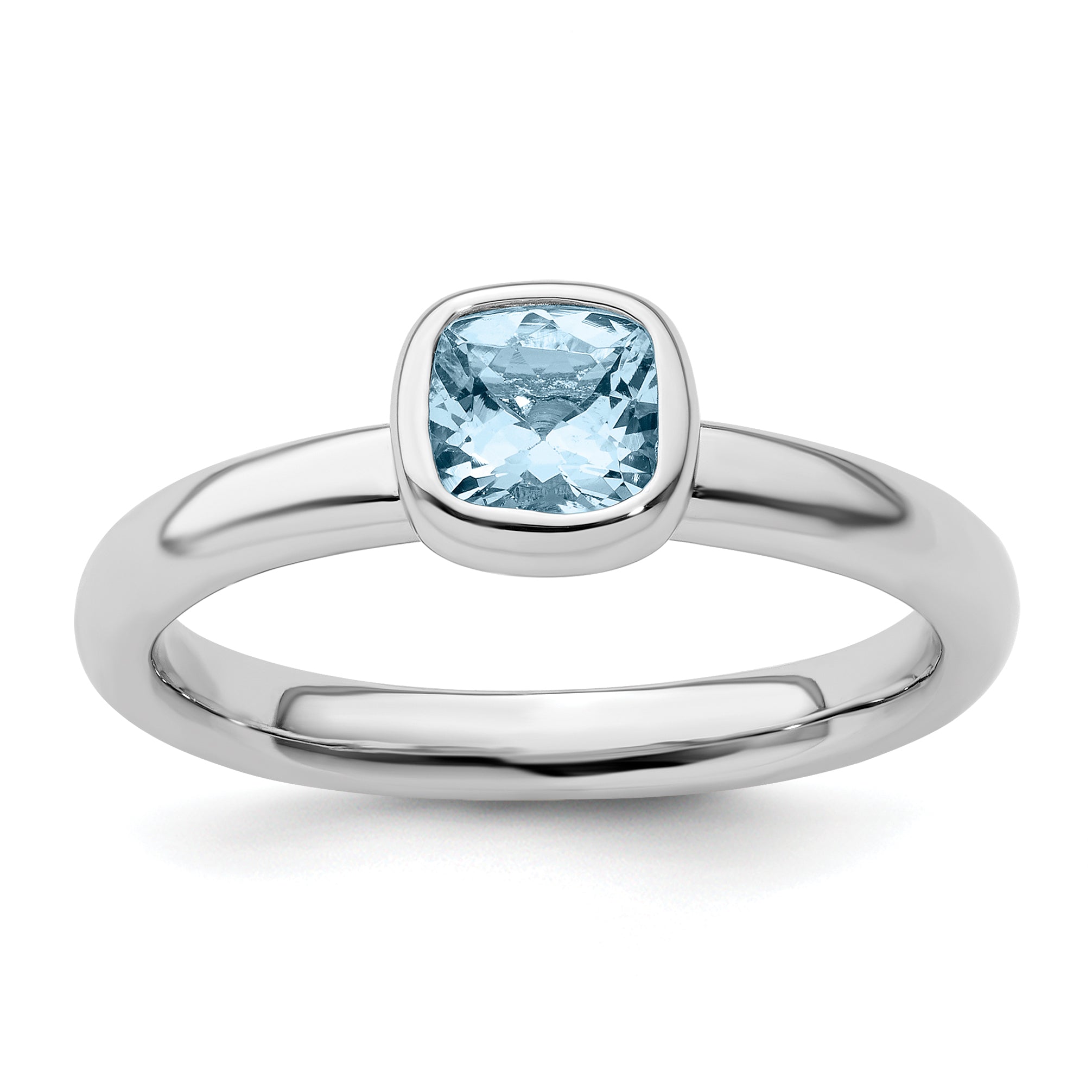 Sterling Silver Stackable Expressions Cushion Cut Aquamarine Ring Main image